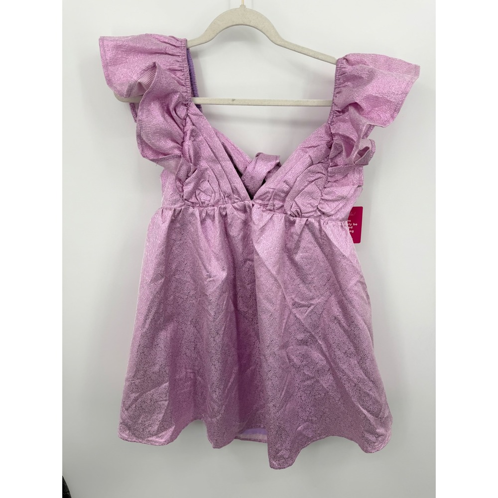 Buddy Love Penny Lilac Dress Womens L Purple Metallic Ruffle Back Tie Babydoll